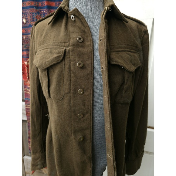 Vintage WW2 Canadian Cadet Wool Battledress Blouse Jacket Green OD 1940s M Army - Picture 3 of 16